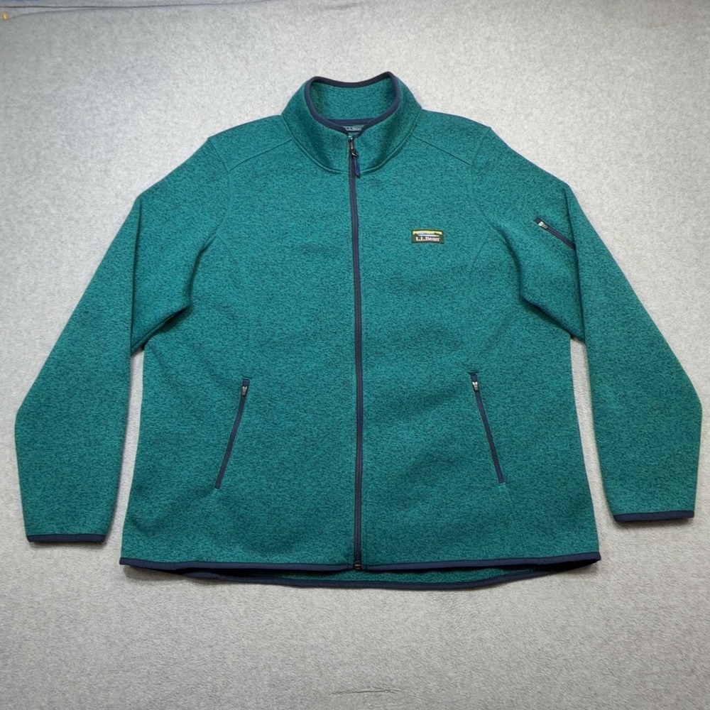 LL Bean Sweater Fleece Jacket Womens 2X Plus Green Full Zip Pockets Outdoor